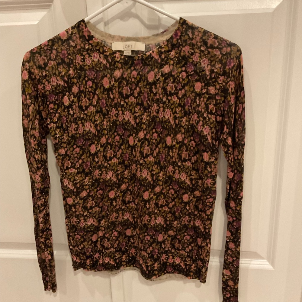 Brand New LOFT Floral Long Sleeve Tee - Black and Pink